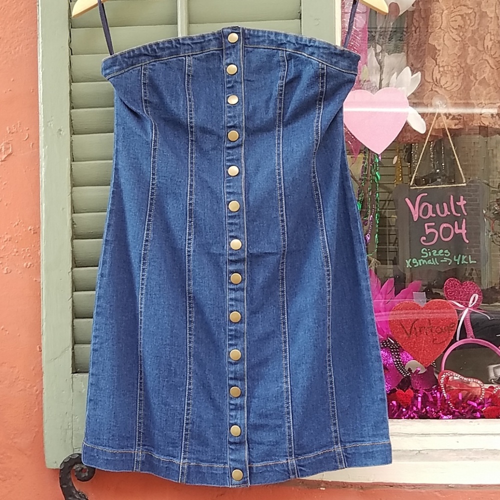 Strapless button up denim dress